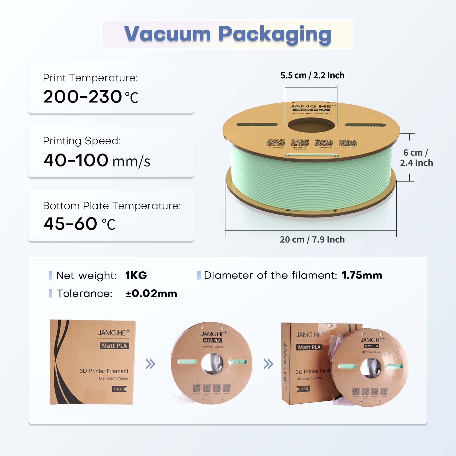 JAMG HE Matt PLA 3D Printer Filament